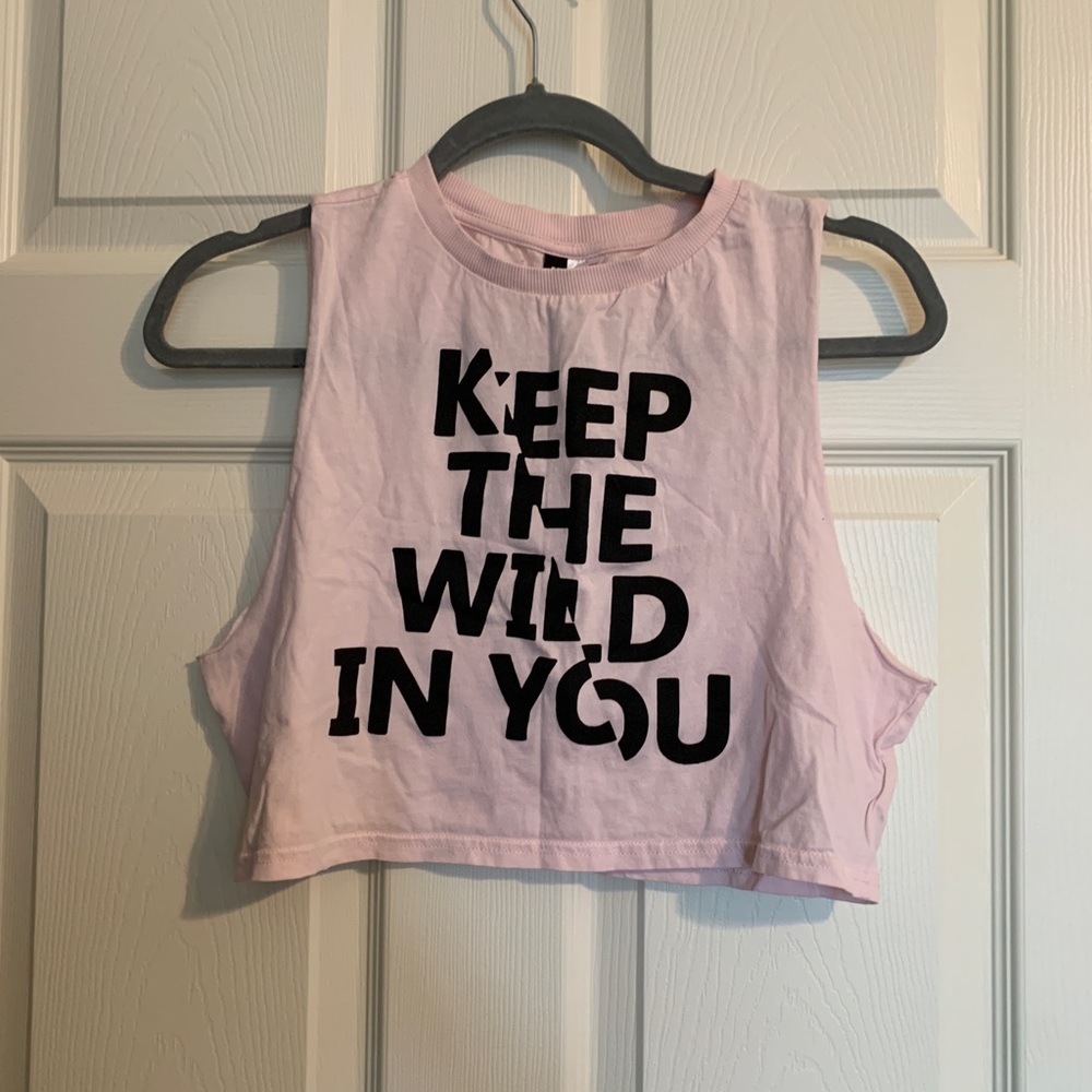 Divided by H&M – “Keep the Wild in You” Light Pink Cropped Tank Top - Size S